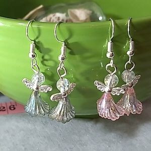 Angels wings earrings purple pink 2 ct 💜 new